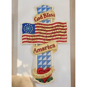 Jim Shore Patriotic God Bless America In God We Trust Cross Wall Hanging WS651